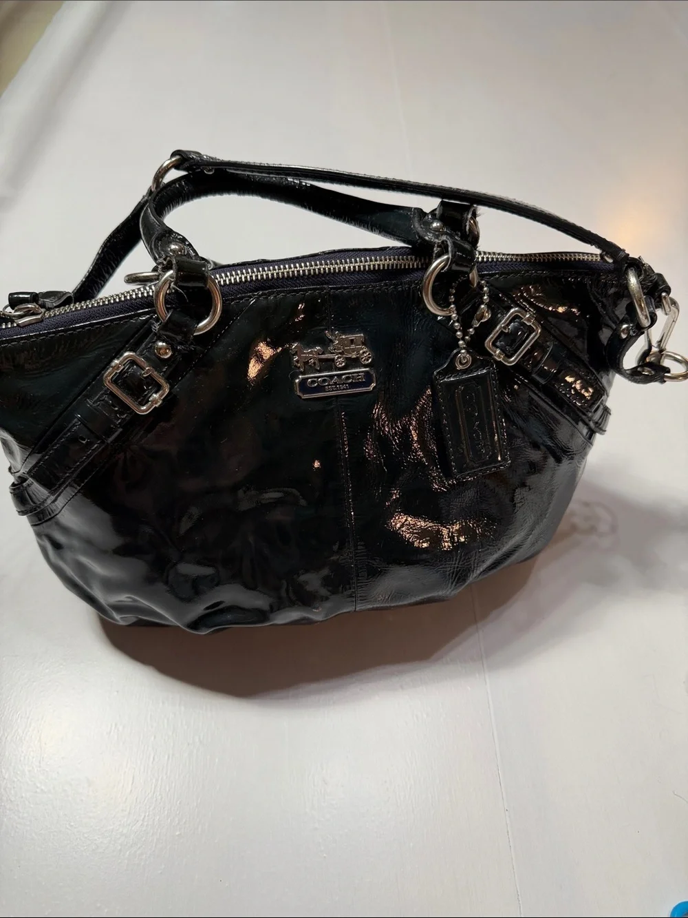 Coach Madison Black Patent Leather Sophia Satchel Bag